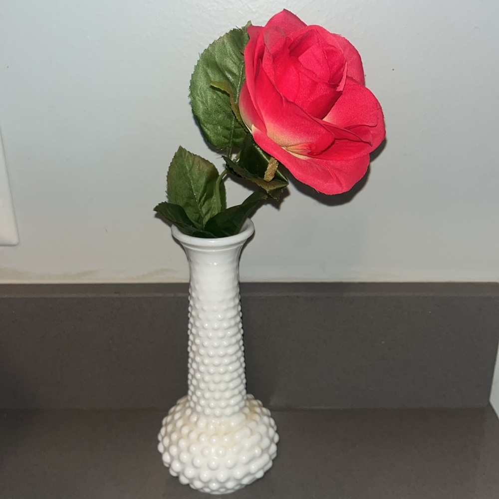 Vintage E.O. Brody White Hobnail Milk Glass Bud Vase Approx. 7.75'' Shabby Chic